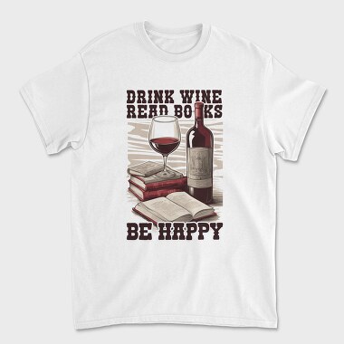 Wine And Books Happy Happiness, Tricou Barbati (Unisex)