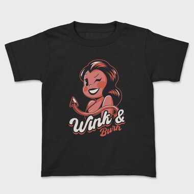 Winking Devil Pun Cartoon Girl Halloween, Tricou Copii