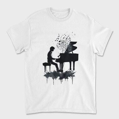 Piano Man Silhouette Grunge, Tricou Barbati (Unisex)