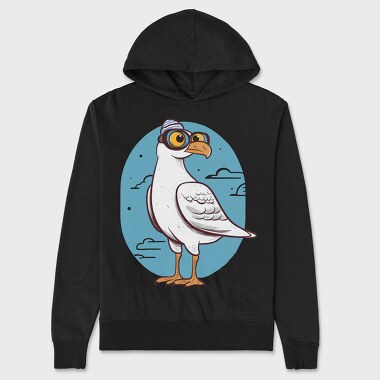 Seagull With Eyeglasses Character, Hanorac Oversize Barbati (Unisex)