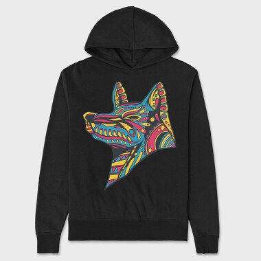 Huichol Colorful Wolf, Hanorac Oversize Barbati (Unisex)
