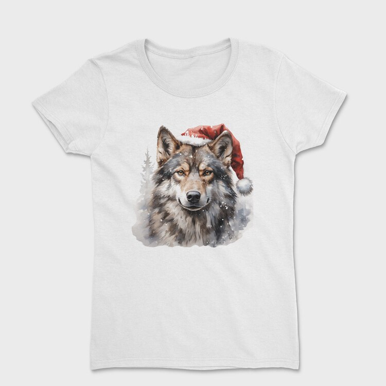 Wolf In Santa Hat Christmas Tote, Tricou Femei