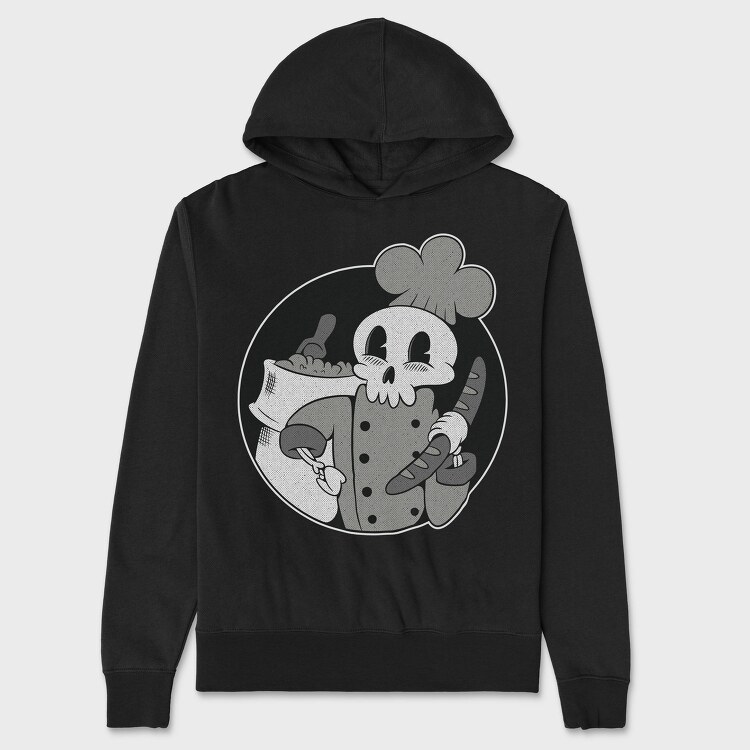 Skeleton Baker Retro Chef Cartoon, Hanorac Oversize Barbati (Unisex)