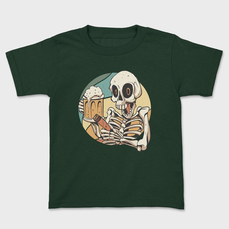 Skeleton Drinking And Smoking Retro Beer Cigar, Tricou Copii