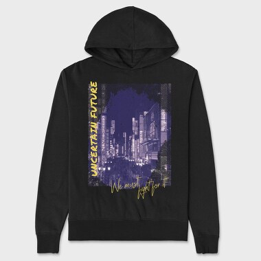 Modern City At Night Photograph Grunge Picture Uncertain Future, Hanorac Oversize Barbati (Unisex)