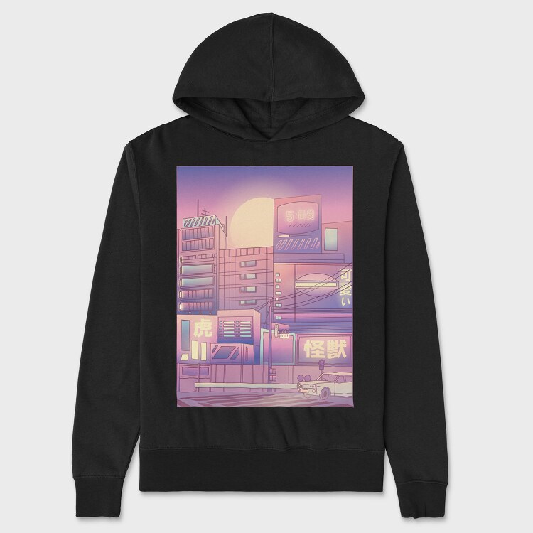 Monochromatic Vaporwave Japan City, Hanorac Oversize Barbati (Unisex)