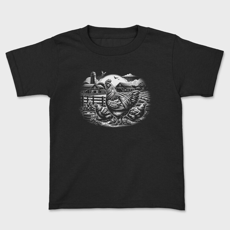 Monochrome Farm Chicken Illustration, Tricou Copii