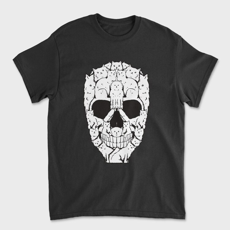 Skull Made Of Cat Animals, Tricou Barbati (Unisex)