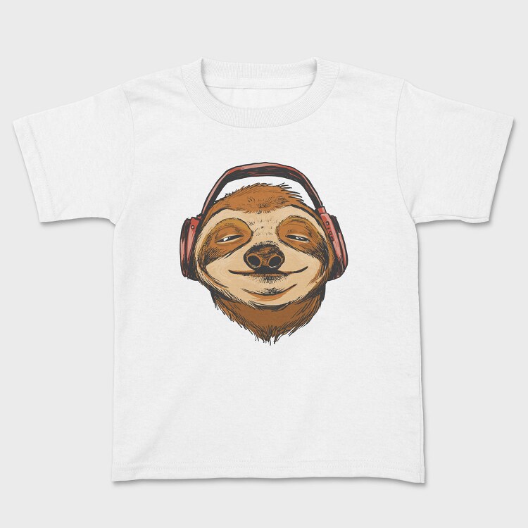 Sloth Animal With Earphones Headphones, Tricou Copii