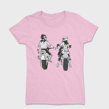 Motorcycle Couple Holding Hands Biker, Tricou Femei