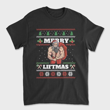 Muscular Santa Claus Ugly Sweater Liftmas, Tricou Barbati (Unisex)