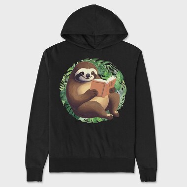 Sloth Reading Book, Hanorac Oversize Barbati (Unisex)