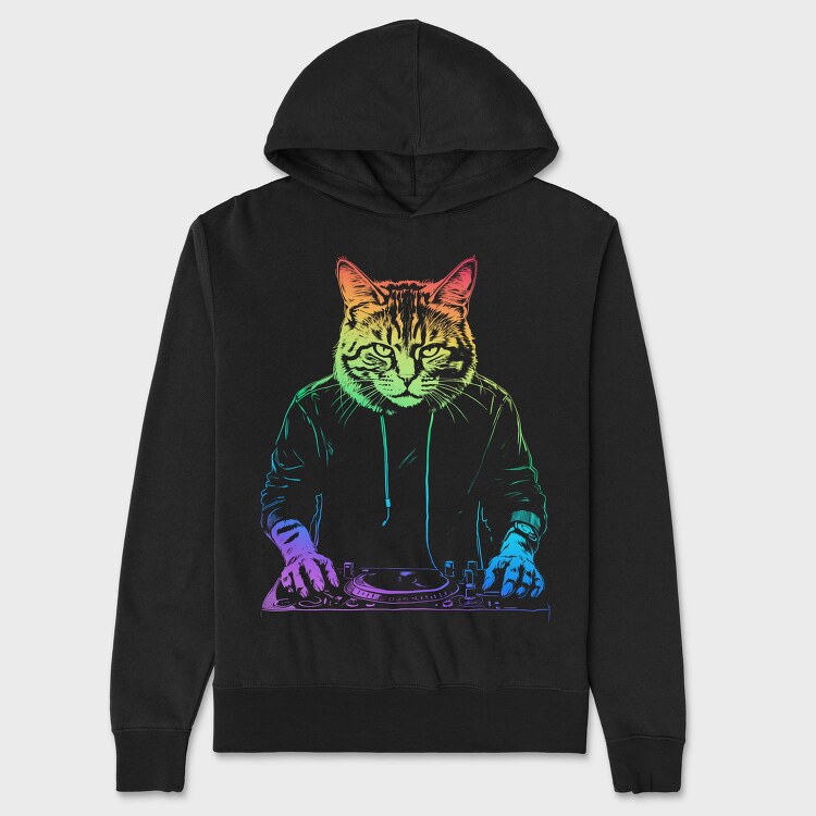 Neon Cat Dj, Hanorac Oversize Barbati (Unisex)