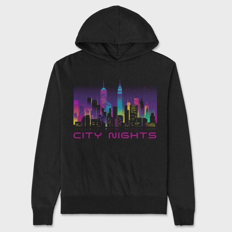 Neon City Skyline City Nights, Hanorac Oversize Barbati (Unisex)