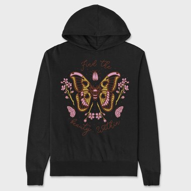 Pink Butterfly And Flowers Beauty Within, Hanorac Oversize Barbati (Unisex)