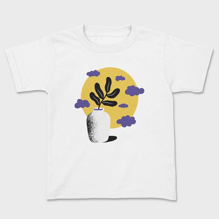 Vase With Plant Nature Flat Clouds, Tricou Copii