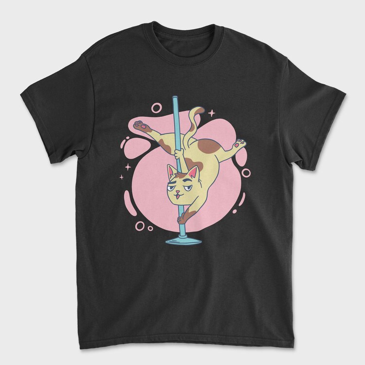 Pole Dancing Cat Cartoon, Tricou Barbati (Unisex)