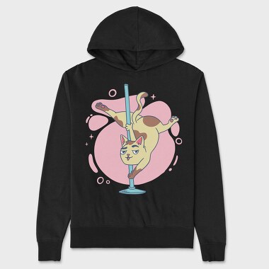 Pole Dancing Cat Cartoon, Hanorac Oversize Barbati (Unisex)