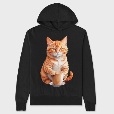 Watercolor Cat And Coffee, Hanorac Oversize Barbati (Unisex)