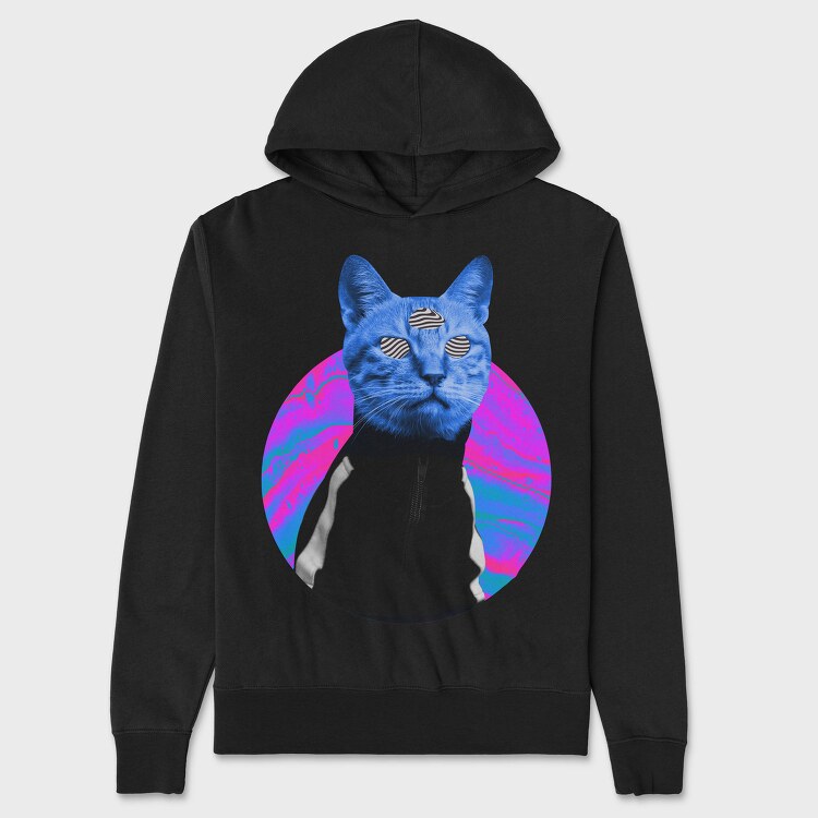 Psychedelic Trippy Cat Kitty, Hanorac Oversize Barbati (Unisex)