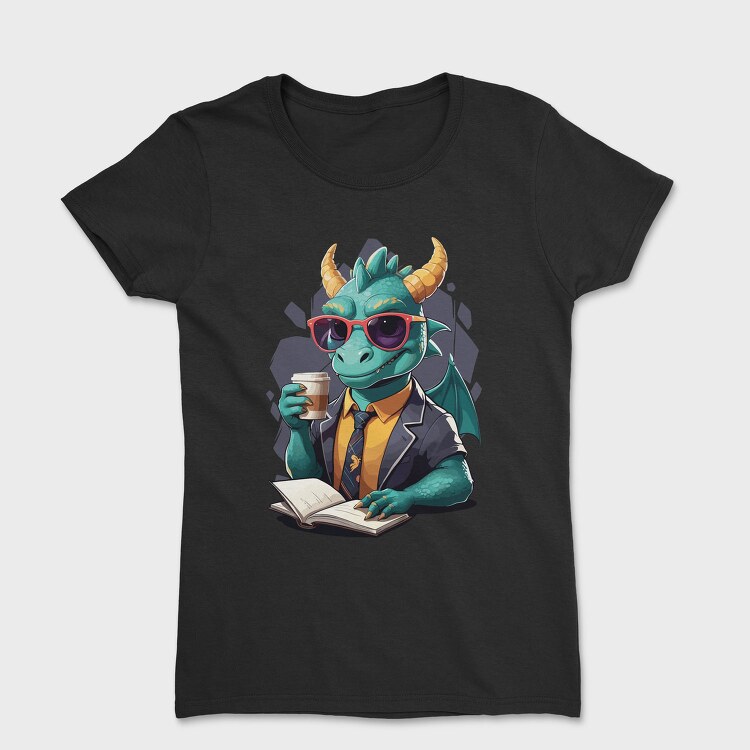 Reader Dragon Drinking Coffee Book, Tricou Femei