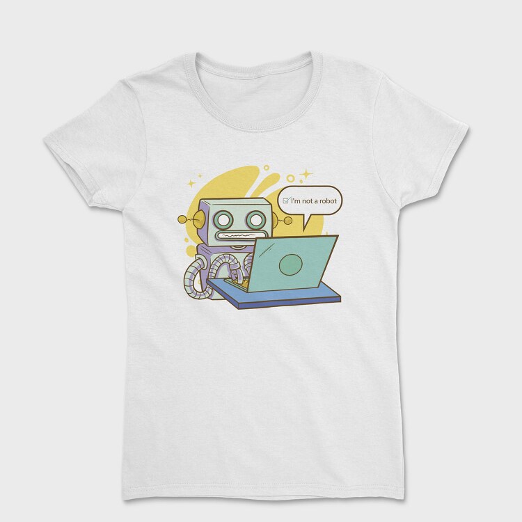 Robot Working On Computer, Tricou Femei