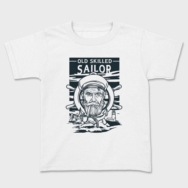 Sailor Serious Face Old Skilled Line Art, Tricou Copii