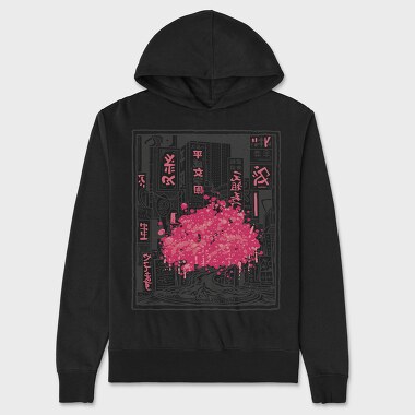 Sakura Tree City Pink Japan, Hanorac Oversize Barbati (Unisex)