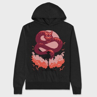Samurai And Dragon Creature Pixel, Hanorac Oversize Barbati (Unisex)