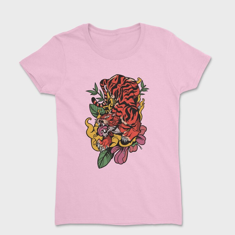 Traditional Japanese Tiger Floral, Tricou Femei