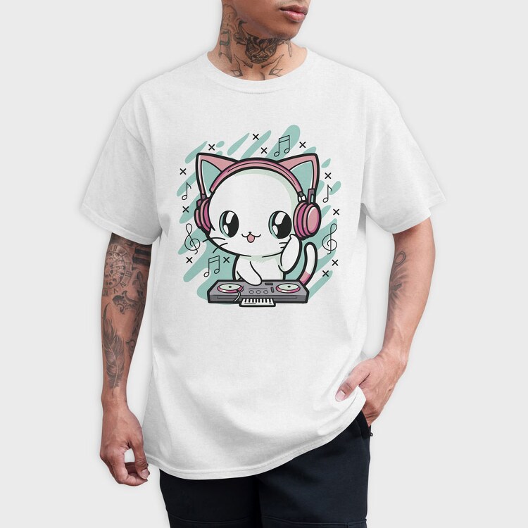 Cute Cat Dj, Tricou Barbati (Unisex)