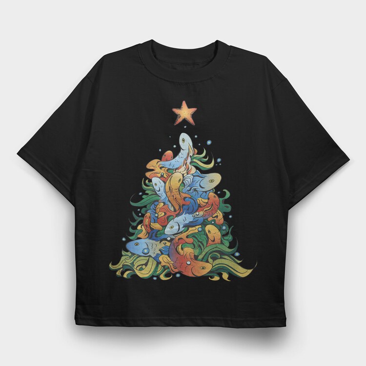 Fish Christmas Tree, Tricou Oversize Barbati (Unisex)