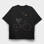Man In Bicycle Eating Pizza Cyclist, Tricou Oversize Barbati (Unisex)