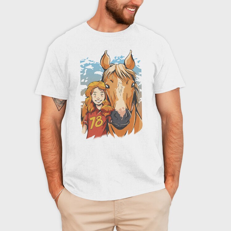 Girl And Horse Portrait Child Friend, Tricou Barbati (Unisex)