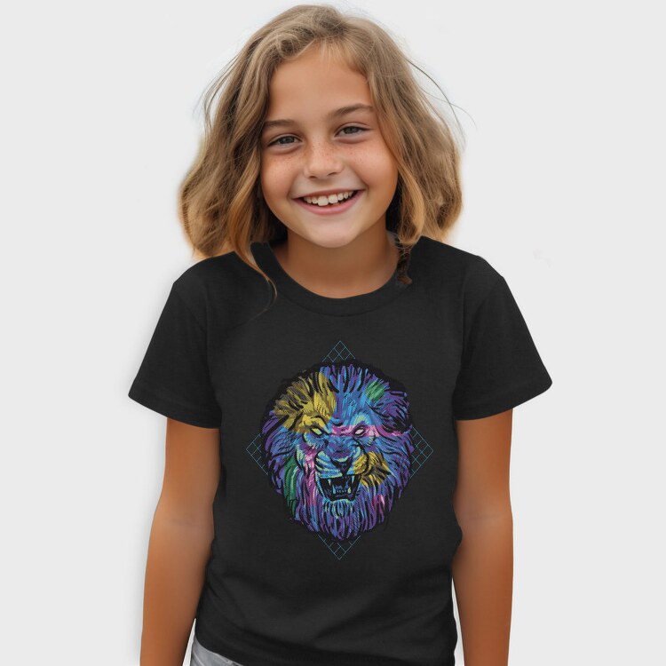 Colorful Angry Lion Vaporwave, Tricou Copii