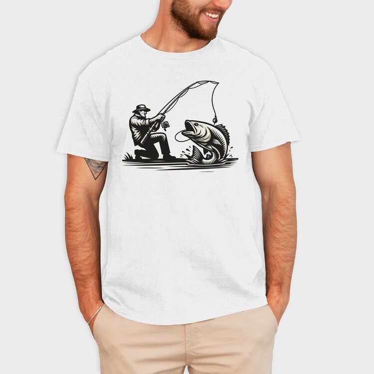 Fisherman Catching Fish Fishing, Tricou Barbati (Unisex)