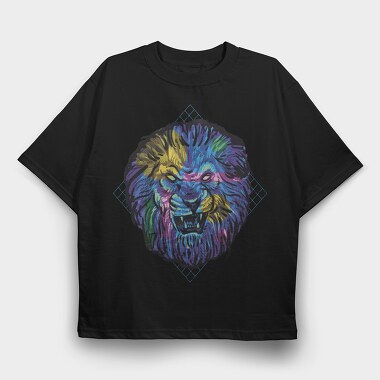 Colorful Angry Lion Vaporwave, Tricou Oversize Barbati (Unisex)