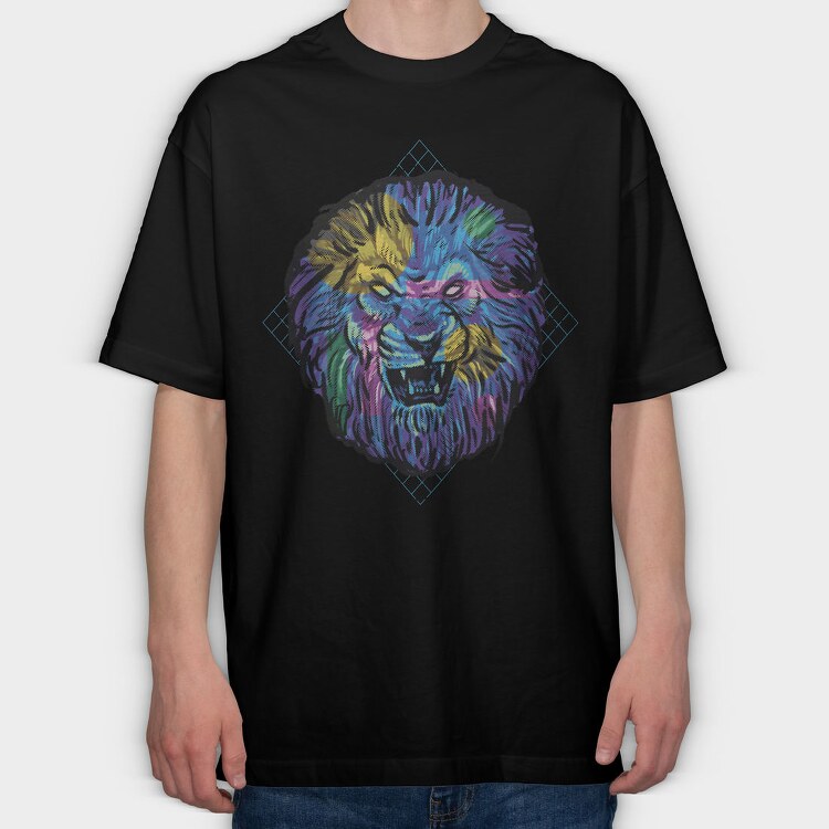Colorful Angry Lion Vaporwave, Tricou Oversize Barbati (Unisex)
