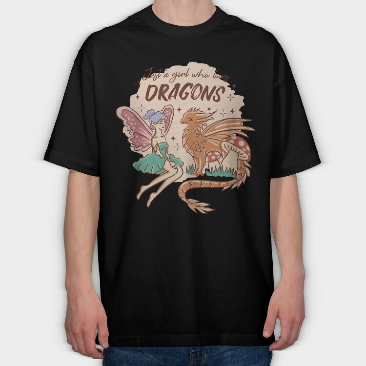 Just A Girl Who Loves Dragons Fairycore, Tricou Oversize Barbati (Unisex)