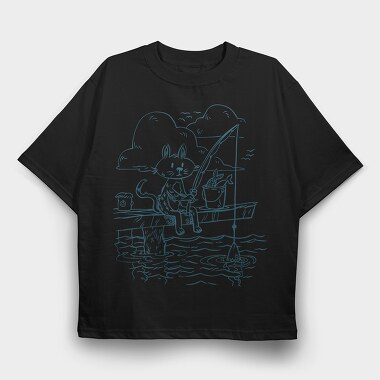 Fishing Cat Doodle, Tricou Oversize Barbati (Unisex)