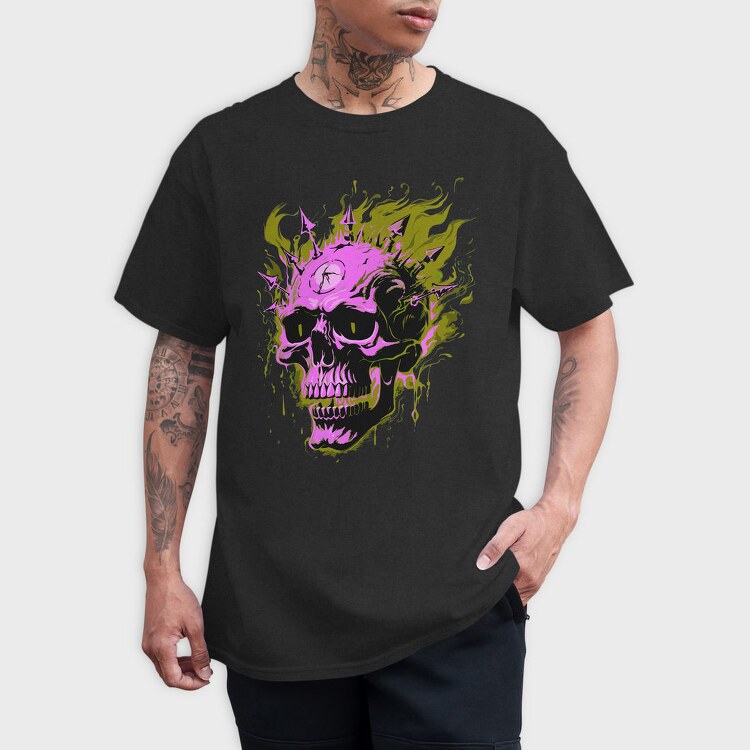 Flaming Punk Skull, Tricou Barbati (Unisex)