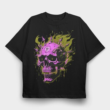 Flaming Punk Skull, Tricou Oversize Barbati (Unisex)