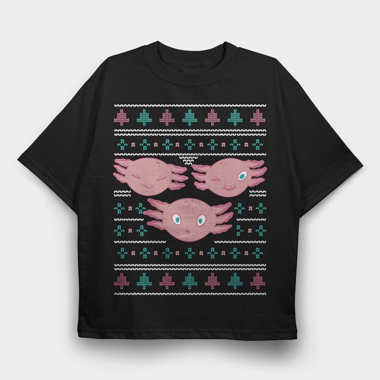 Axolotl Christmas Sweater Ugly, Tricou Oversize Barbati (Unisex)