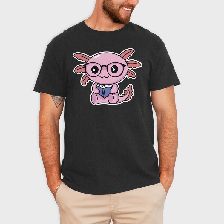 Kawaii Axolotl Reading, Tricou Barbati (Unisex)