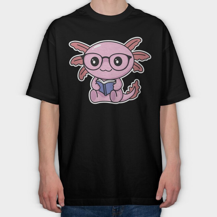 Kawaii Axolotl Reading, Tricou Oversize Barbati (Unisex)