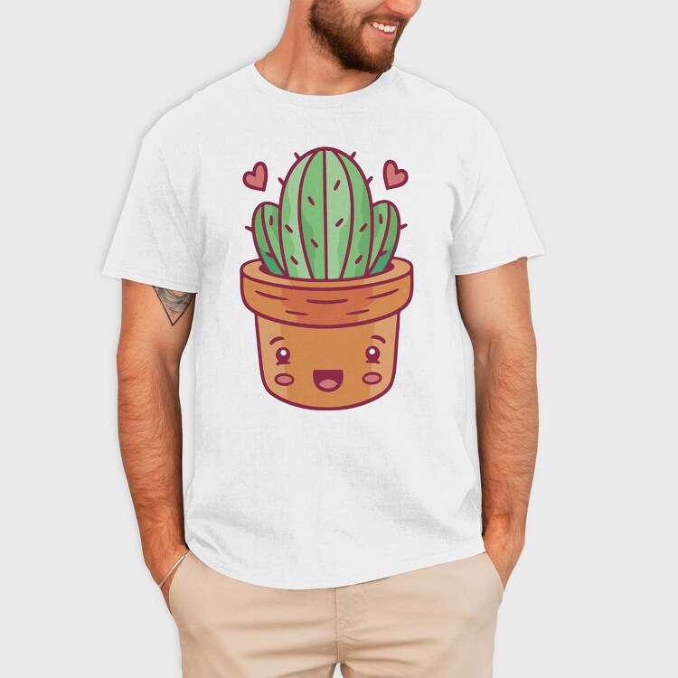 Kawaii Cactus In A Pot, Tricou Barbati (Unisex)