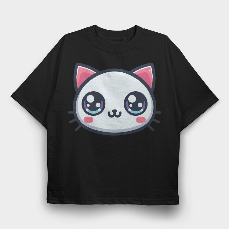 Kawaii Cute Cat Face, Tricou Oversize Barbati (Unisex)