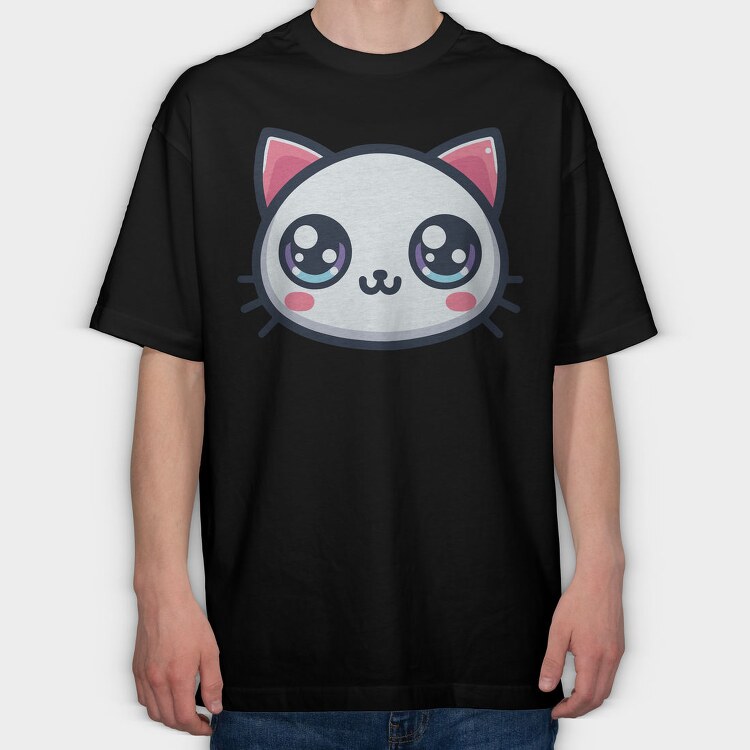 Kawaii Cute Cat Face, Tricou Oversize Barbati (Unisex)