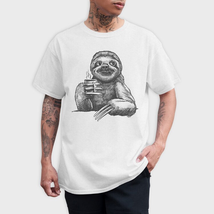 Sloth Sketch Coffee, Tricou Barbati (Unisex)