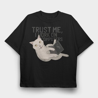 Computer Cat, Tricou Oversize Barbati (Unisex)